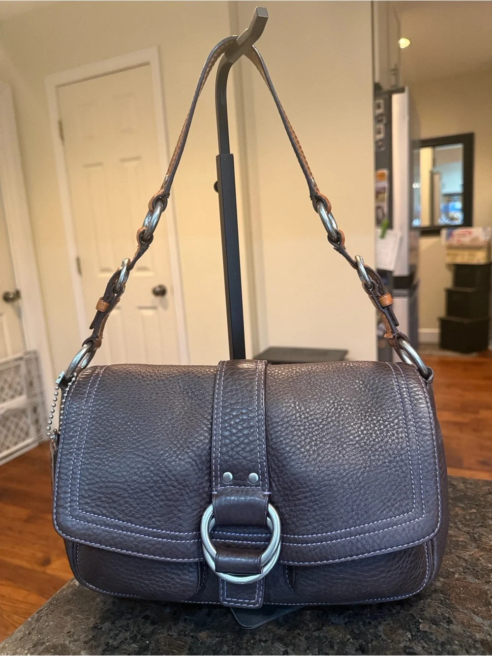 Vintage Coach Chelsea Pebbled Leather Hobo Shoulder Bag in Dark Brown